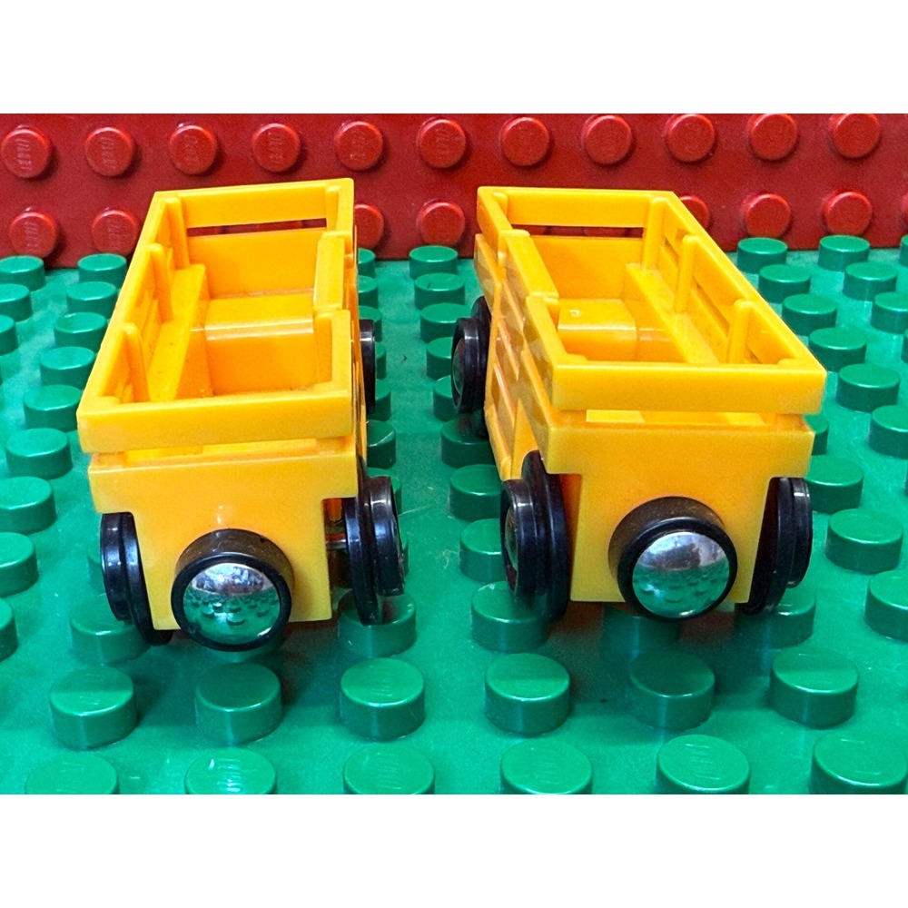 BRIO Yellow Livestock Cattle Wagon Lot of 2 Wooden Railway Train Cars